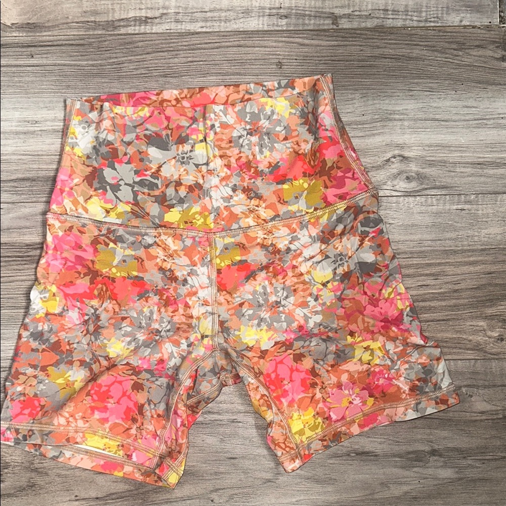 Lululemon pink and Orange Floral Patterned High-Waisted Shorts